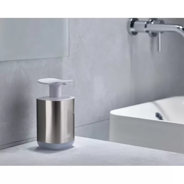 imageJoseph Joseph Presto StainlessSteel Hygienic EasyPush Soap Dispenser with Wide Pump Stainless SteelGrayWhite
