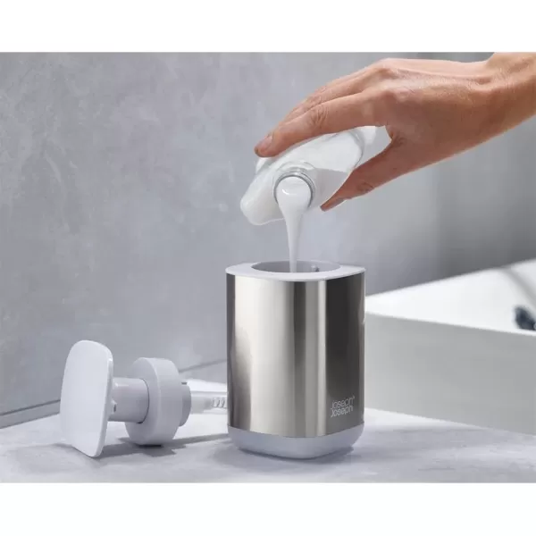 imageJoseph Joseph Presto StainlessSteel Hygienic EasyPush Soap Dispenser with Wide Pump Stainless SteelGrayWhite
