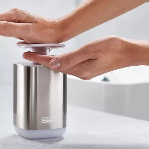 imageJoseph Joseph Presto StainlessSteel Hygienic EasyPush Soap Dispenser with Wide Pump Stainless SteelGrayWhite