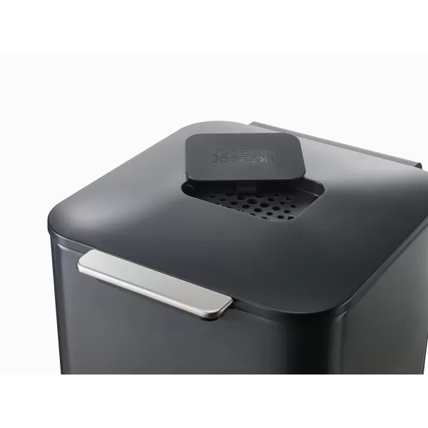 imageJoseph Joseph Totem Compact 40 liter105 Gallon Waste Separation and Recycling Kitchen Trash Can with odor filter and removable food waste caddy Stainless SteelGraphite