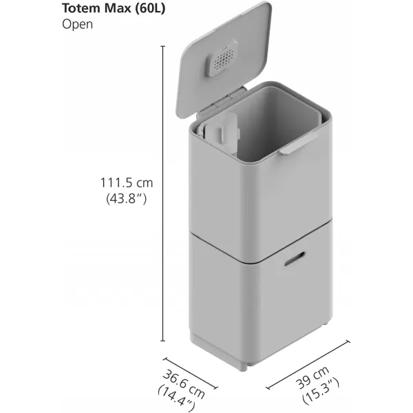 imageJoseph Joseph Totem Compact 40 liter105 Gallon Waste Separation and Recycling Kitchen Trash Can with odor filter and removable food waste caddy Stainless SteelStone