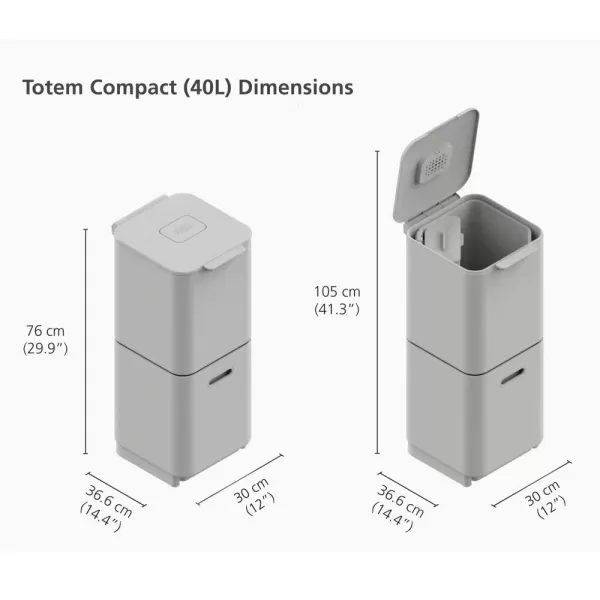 imageJoseph Joseph Totem Compact 40 liter105 Gallon Waste Separation and Recycling Kitchen Trash Can with odor filter and removable food waste caddy Stainless SteelStone