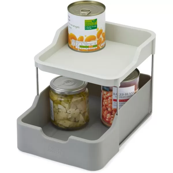 imageJoseph Joseph Duo 2tier Cupboard Organiser with Drawer Kitchen and Storage Organiser for Spices Packets and Cans GreyGrey