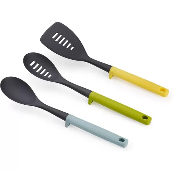 imageJoseph Joseph Duo 3Piece Utensil Set with Integrated Tool Rests ScratchFree Use on NonStick Cookware Includes Solid ampamp Slotted Spoons and Turner HeatResistant