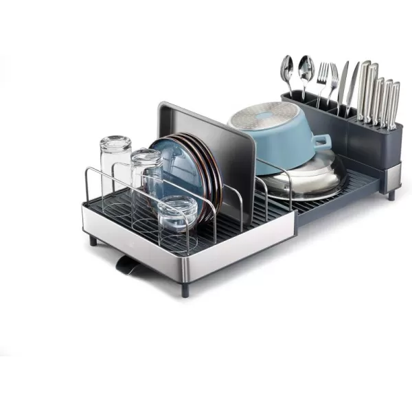 imageJoseph Joseph Extendable Dish Drying Rack with Dual Parts  Stainless Steel NonScratch Movable Utensil Drainer ampamp Drainage Spout GrayLarge