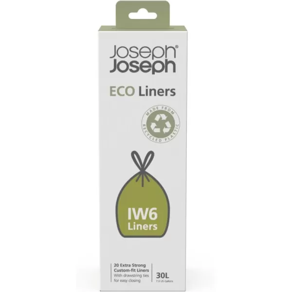 imageJoseph Joseph IW6 Eco Recycled plastic Bin Liners Kitchen Trash Bags With Tie Tape Drawstring Handles Extra Strong  4 Packs of 20 Total 80 Liners Holds 30 Litres79 Gallons Grey20 Count Pack of 1