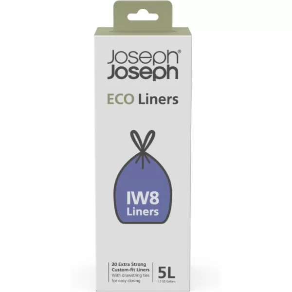 imageJoseph Joseph IW6 Eco Recycled plastic Bin Liners Kitchen Trash Bags With Tie Tape Drawstring Handles Extra Strong  4 Packs of 20 Total 80 Liners Holds 30 Litres79 Gallons Grey5 Lt