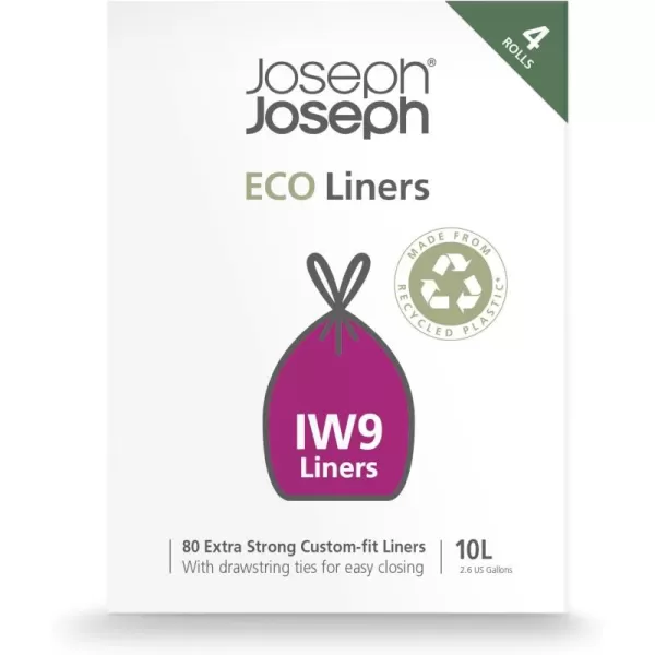 imageJoseph Joseph IW6 Eco Recycled plastic Bin Liners Kitchen Trash Bags With Tie Tape Drawstring Handles Extra Strong  4 Packs of 20 Total 80 Liners Holds 30 Litres79 Gallons Grey10L 4pk