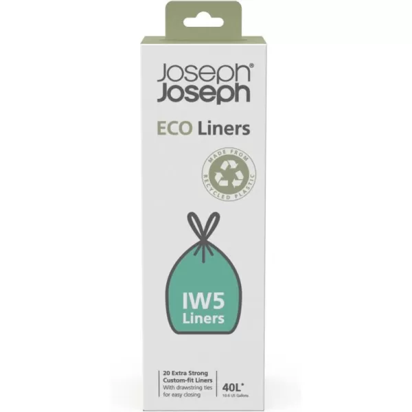 imageJoseph Joseph IW6 Eco Recycled plastic Bin Liners Kitchen Trash Bags With Tie Tape Drawstring Handles Extra Strong  4 Packs of 20 Total 80 Liners Holds 30 Litres79 Gallons Grey40 Lt