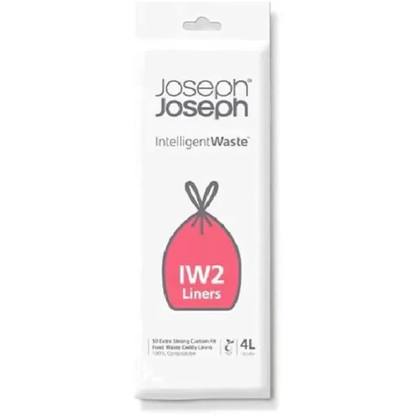 imageJoseph Joseph Intelligent IW2 Bin Liners Custom Fit Bags for Food Waste Caddy 1 Gallon  4 Liter 100 Compostable Pack of 50 Clear 3000750 Count Pack of 1