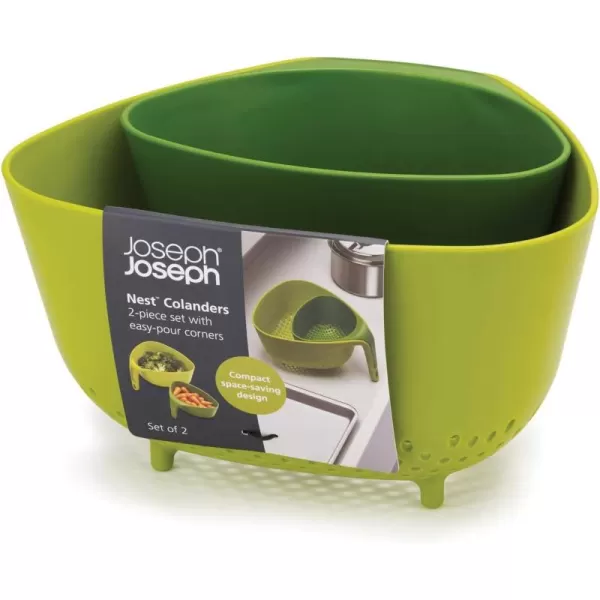 imageJoseph Joseph Nest Colanders Stackable Set with EasyPour Corners and Vertical Handle 2piece GrayGreen