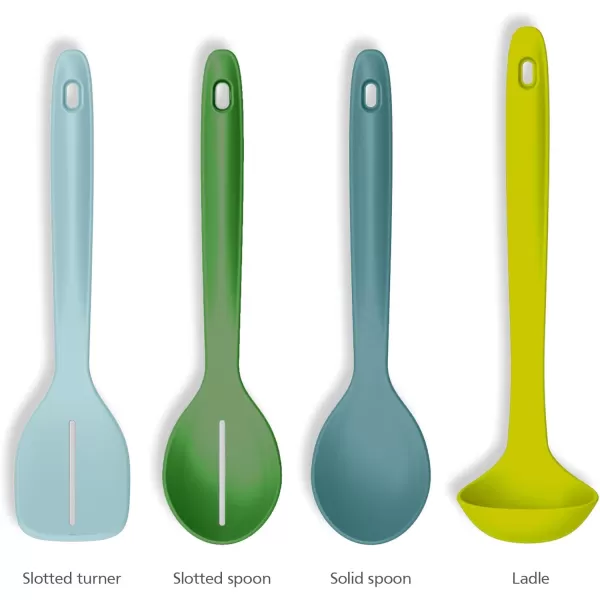 imageJoseph Joseph Duo 4Piece Utensil Set HeatResistant Set with Ladle Solid ampamp Slotted Spoons and Turner Handles Clip for Organized Storage Opal