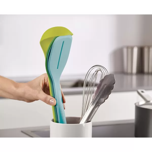 imageJoseph Joseph Duo 4Piece Utensil Set HeatResistant Set with Ladle Solid ampamp Slotted Spoons and Turner Handles Clip for Organized Storage Opal