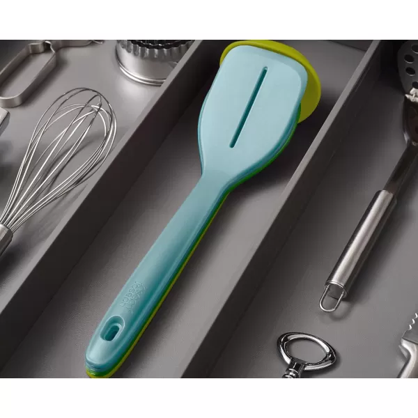imageJoseph Joseph Duo 4Piece Utensil Set HeatResistant Set with Ladle Solid ampamp Slotted Spoons and Turner Handles Clip for Organized Storage Opal