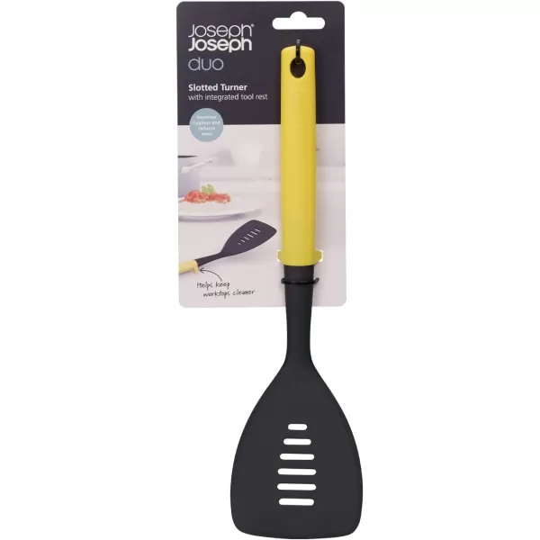 imageJoseph Joseph Duo Slotted Turner with Integrated Tool Rest Hygienic HeatResistant Nylon Head Safe for NonStick Cookware Light Yellow