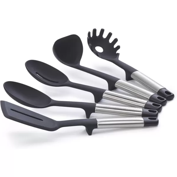 imageJoseph Joseph Elevate 5piece Silicone Kitchen Utensils Carousel BPA Free Heat Resistant Non Stick Utensil Set Weighted Stainless Steel Handles