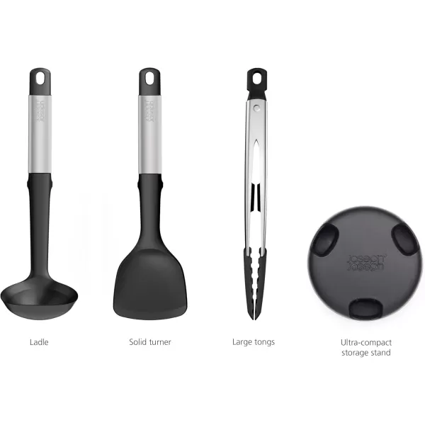 imageJoseph Joseph Elevate Fusion 3Piece Silcone Kitchen Utensil Compact Stand BPA Free Heat Resistant Non Stick Utensil Set Weighted Stainless Steel Handles