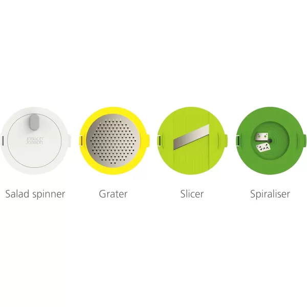 imageJoseph Joseph MultiPrep 4Piece Salad Making Set MultiColor Salad Spinner Spiral Cutter Slicer and Grater Compact StorageMaking Set