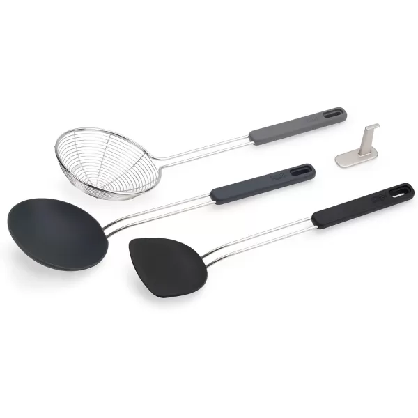 imageJoseph Joseph Nest Fusion Compact Wok Silicone Turner Silicone Spoon and Wire Skimmer Set One Size Black 3Piece