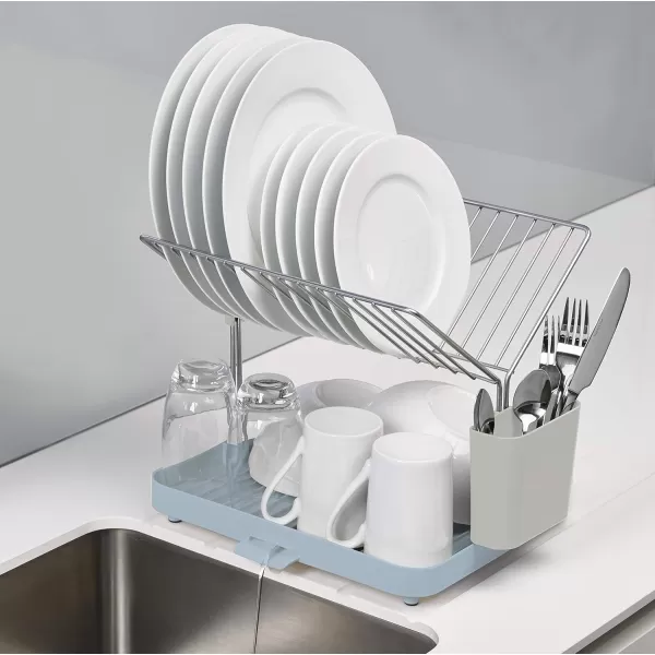 imageJoseph Joseph YRack Dish Rack and Drain Board Set with Cutlery Organizer Drainer Drying Tray Large GrayLight Blue