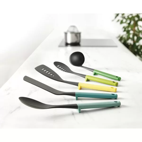 imageJoseph Joseph Duo 5Piece Utensil Set with Integrated Tool Rests Vibrant Set with Solid ampamp Slotted Spoons Turners and Ladle Hygienic Design HeatResistant Perfect for Hanging Storage