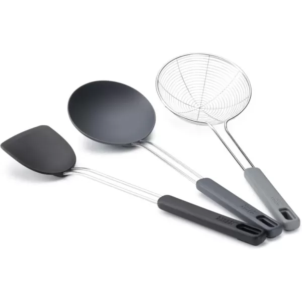 imageJoseph Joseph Nest Fusion Compact Wok Silicone Turner Silicone Spoon and Wire Skimmer Set One Size Black 3Piece