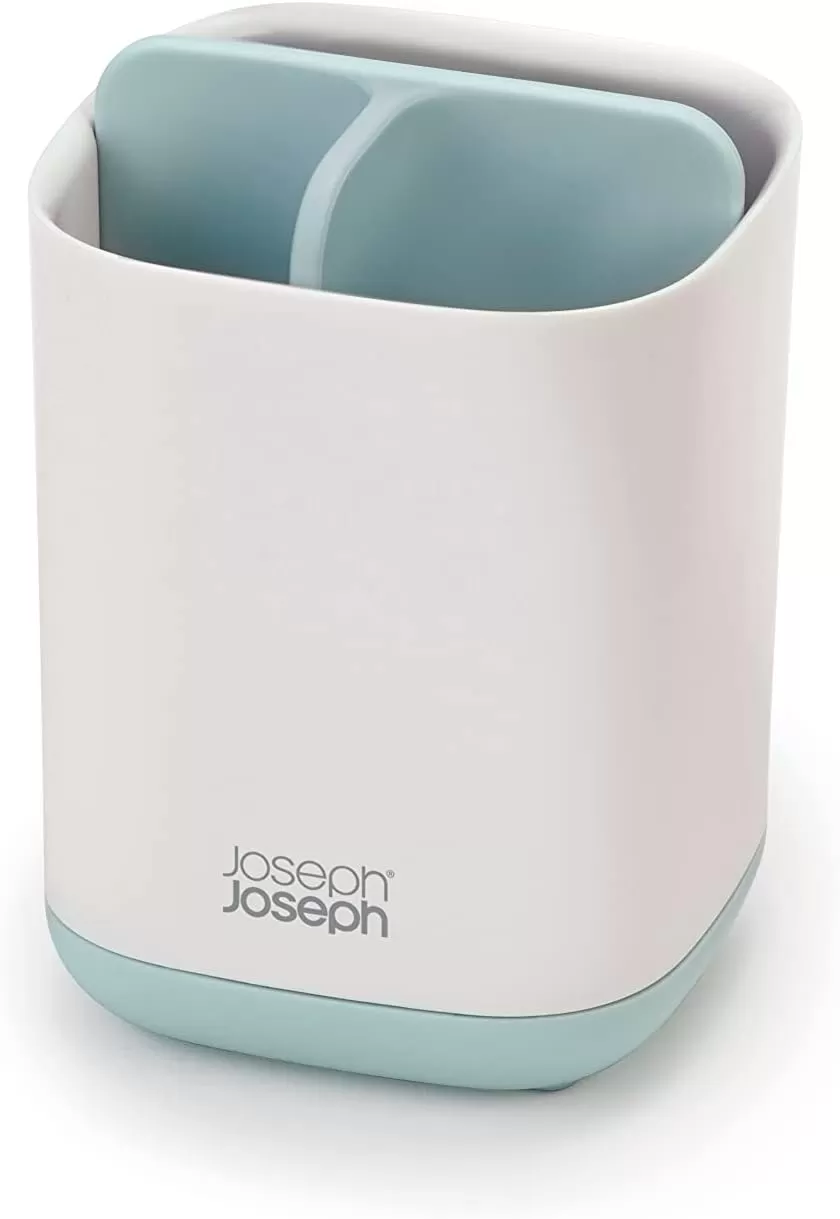imageJoseph Joseph Bathroom Beauties 2Piece Bathroom Sink Set with Toothbrush Holder and Soap Pump Stainless SteelBlueWhite