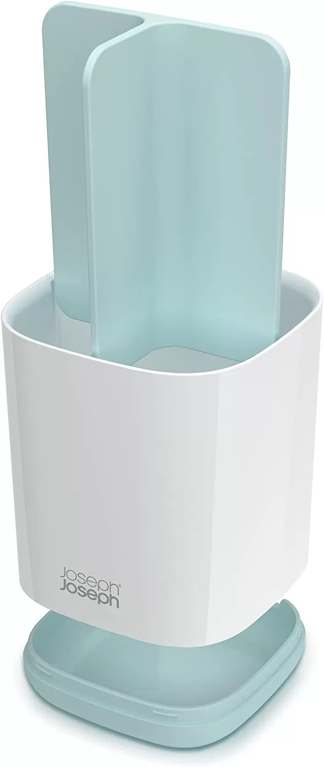 imageJoseph Joseph Bathroom Beauties 2Piece Bathroom Sink Set with Toothbrush Holder and Soap Pump Stainless SteelBlueWhite