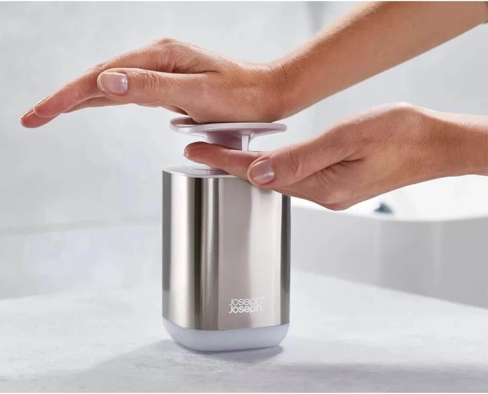 imageJoseph Joseph Bathroom Beauties 2Piece Bathroom Sink Set with Toothbrush Holder and Soap Pump Stainless SteelStainless Steel