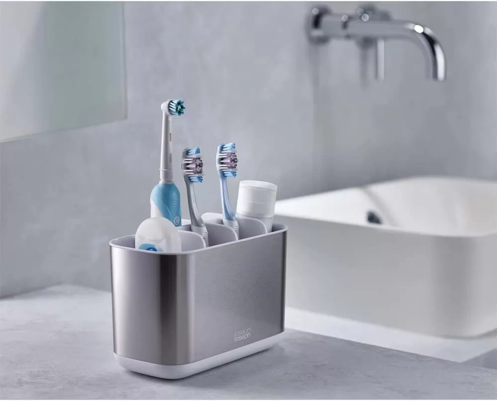 imageJoseph Joseph Bathroom Beauties 2Piece Bathroom Sink Set with Toothbrush Holder and Soap Pump Stainless SteelStainless Steel