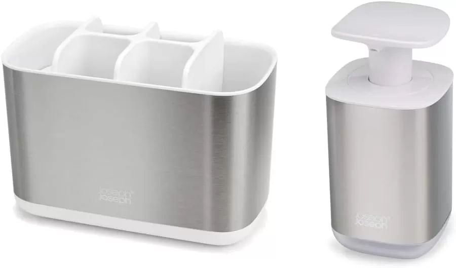 imageJoseph Joseph Bathroom Beauties 2Piece Bathroom Sink Set with Toothbrush Holder and Soap Pump Stainless SteelStainless Steel