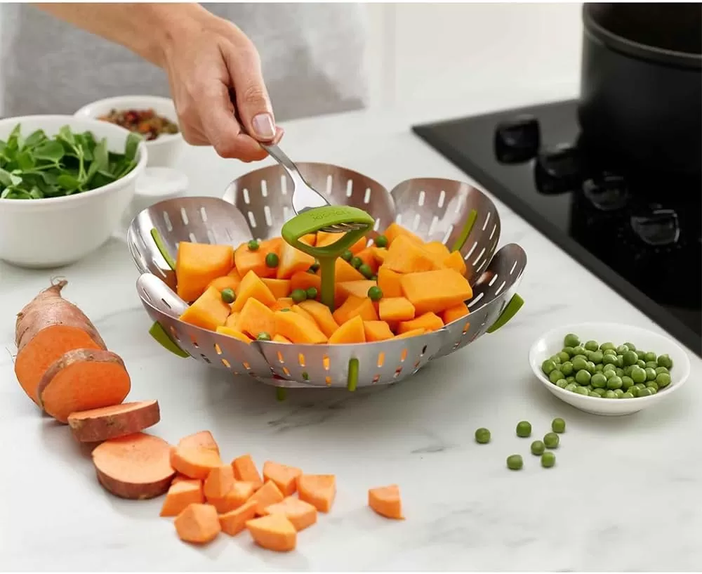 imageJoseph Joseph Bloom Folding Steamer Basket for Vegetables GreenStainlessSteel
