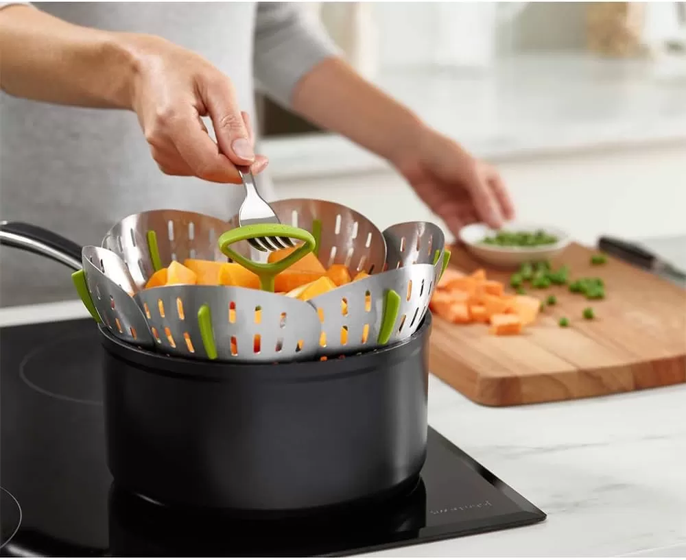 imageJoseph Joseph Bloom Folding Steamer Basket for Vegetables GreenStainlessSteel