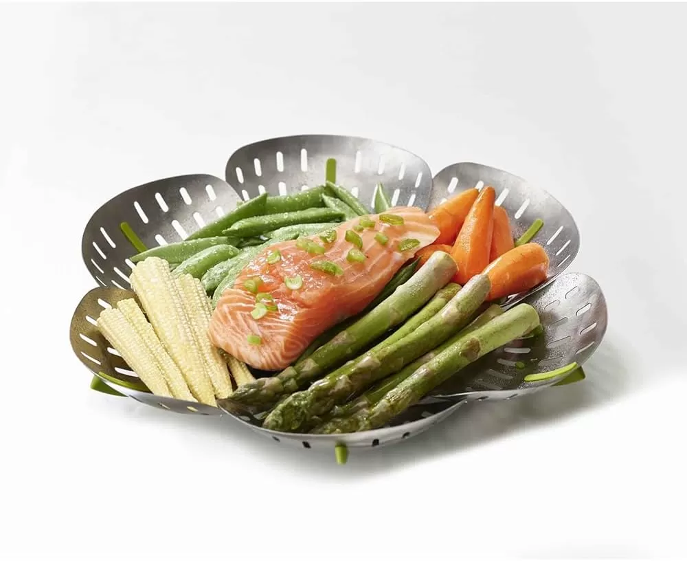 imageJoseph Joseph Bloom Folding Steamer Basket for Vegetables GreenStainlessSteel