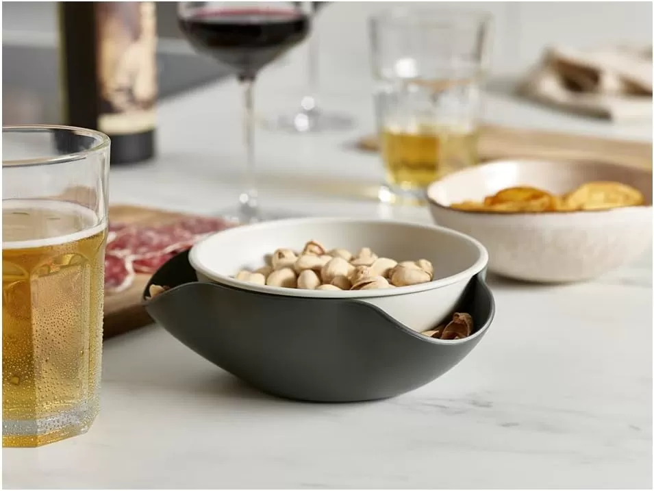 imageJoseph Joseph Double Dish Pistachio Bowl and Snack Serving Bowl Gray with Food Waste Compartment BPAFree  GrayGray