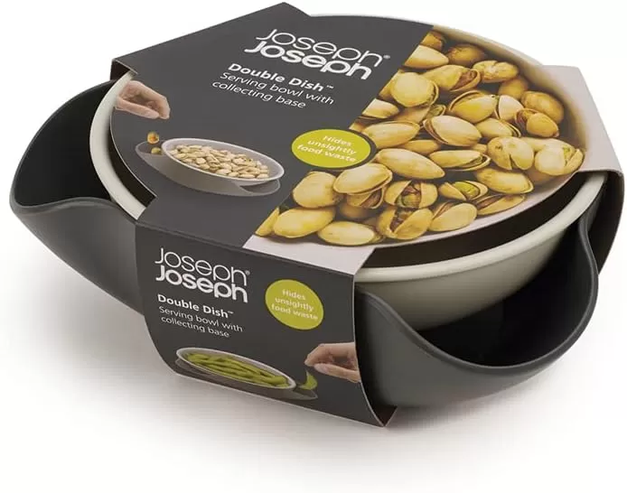 imageJoseph Joseph Double Dish Pistachio Bowl and Snack Serving Bowl Gray with Food Waste Compartment BPAFree  GrayGray