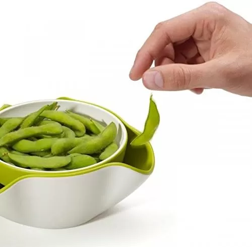 imageJoseph Joseph Double Dish Pistachio Bowl and Snack Serving Bowl Gray with Food Waste Compartment BPAFree  GrayGreenWhite