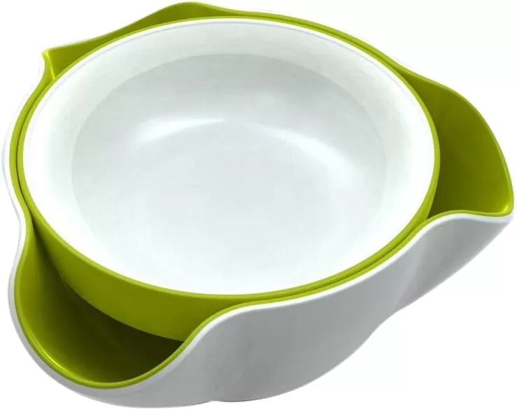 imageJoseph Joseph Double Dish Pistachio Bowl and Snack Serving Bowl Gray with Food Waste Compartment BPAFree  GrayGreenWhite