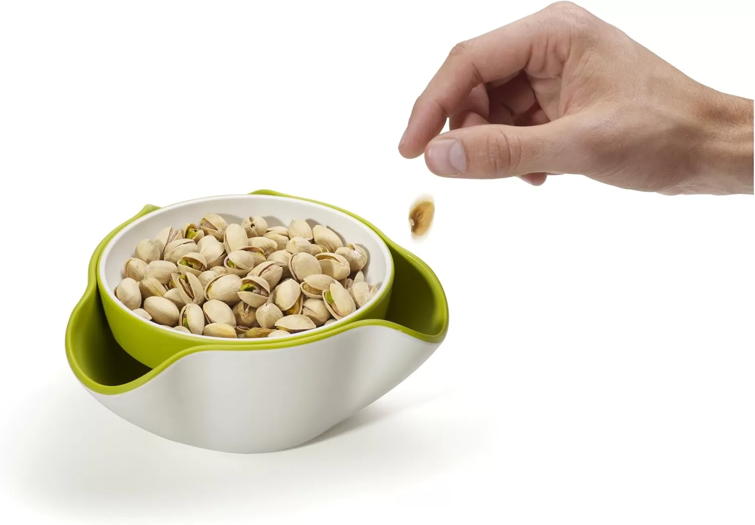 imageJoseph Joseph Double Dish Pistachio Bowl and Snack Serving Bowl Gray with Food Waste Compartment BPAFree  GrayGreenWhite