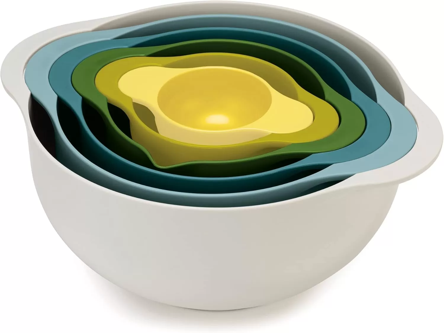 imageJoseph Joseph Duo 6Piece Compact Food Preparation Set with Mixing Bowls Measuring Cups and Colander Multicolour