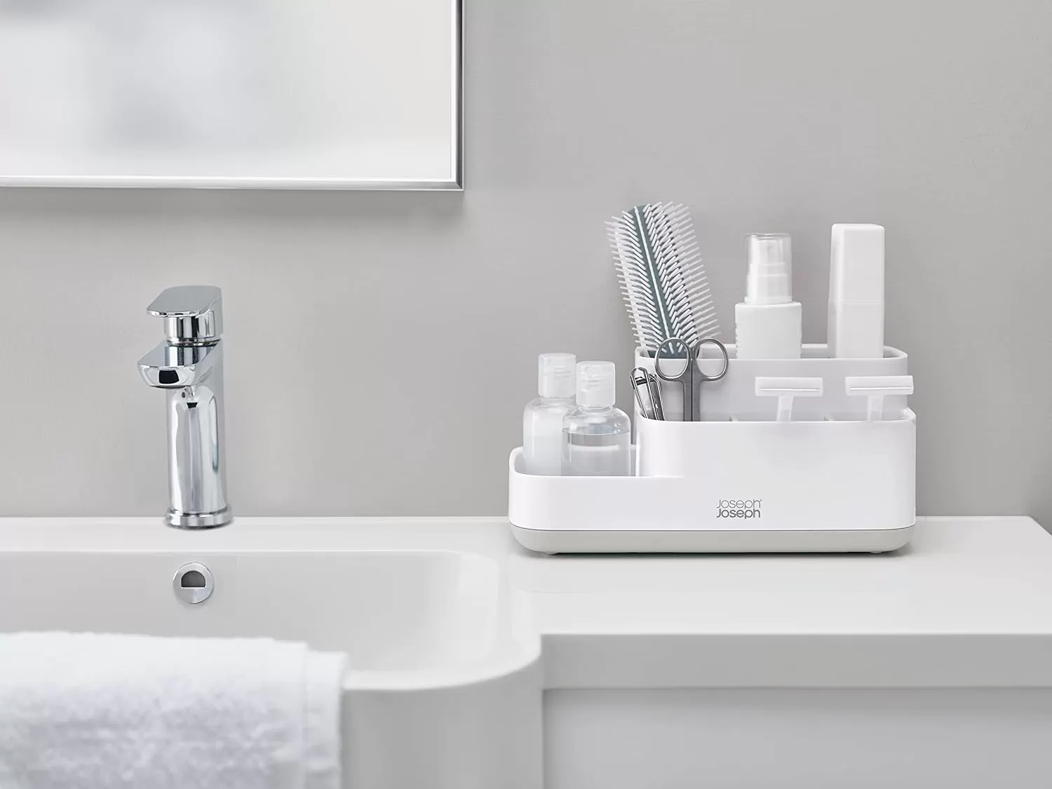 imageJoseph Joseph EasyStore Bathroom Storage Countertop Organizer Caddy  GrayGreyWhite