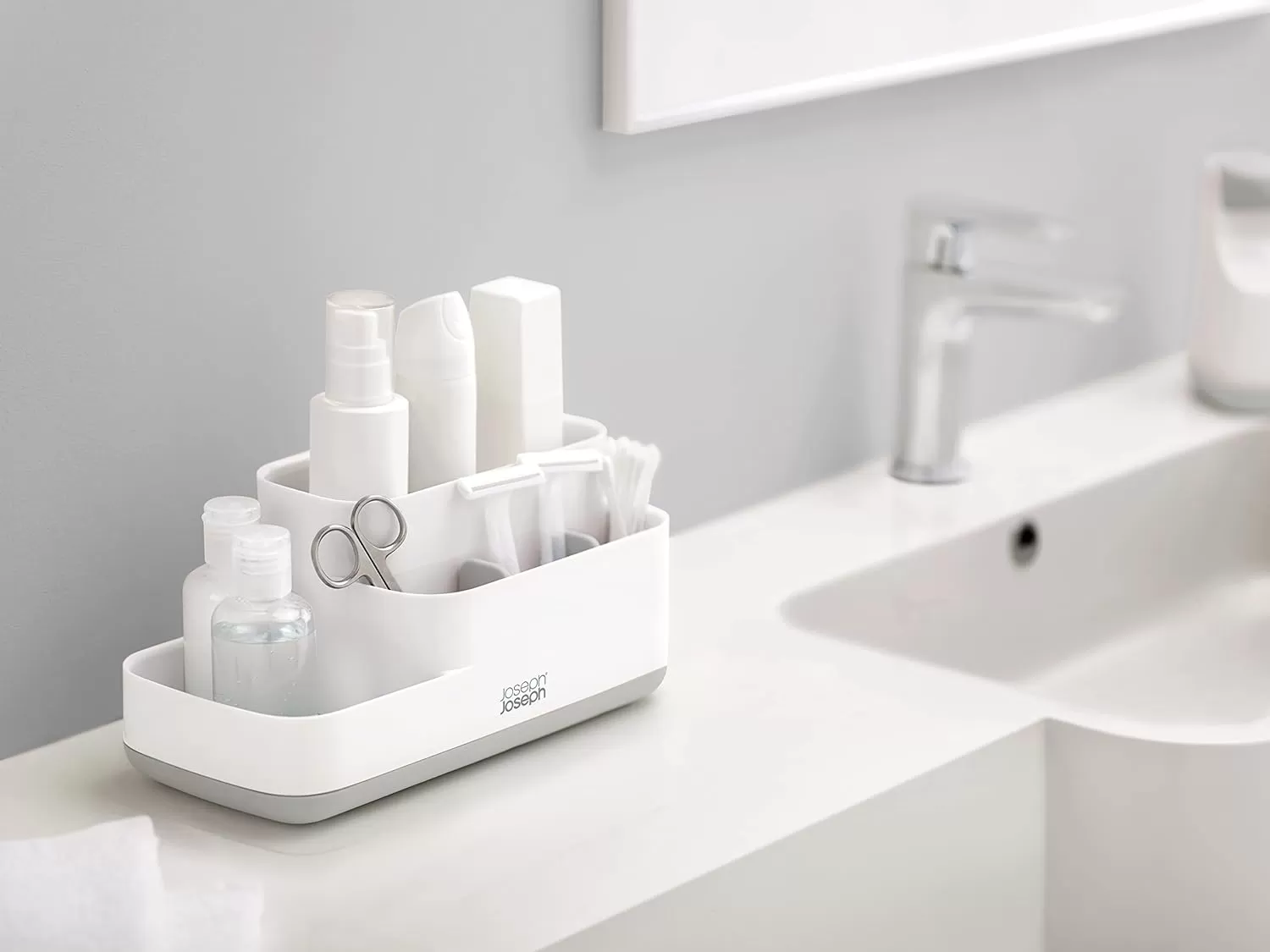 imageJoseph Joseph EasyStore Bathroom Storage Countertop Organizer Caddy  GrayGreyWhite