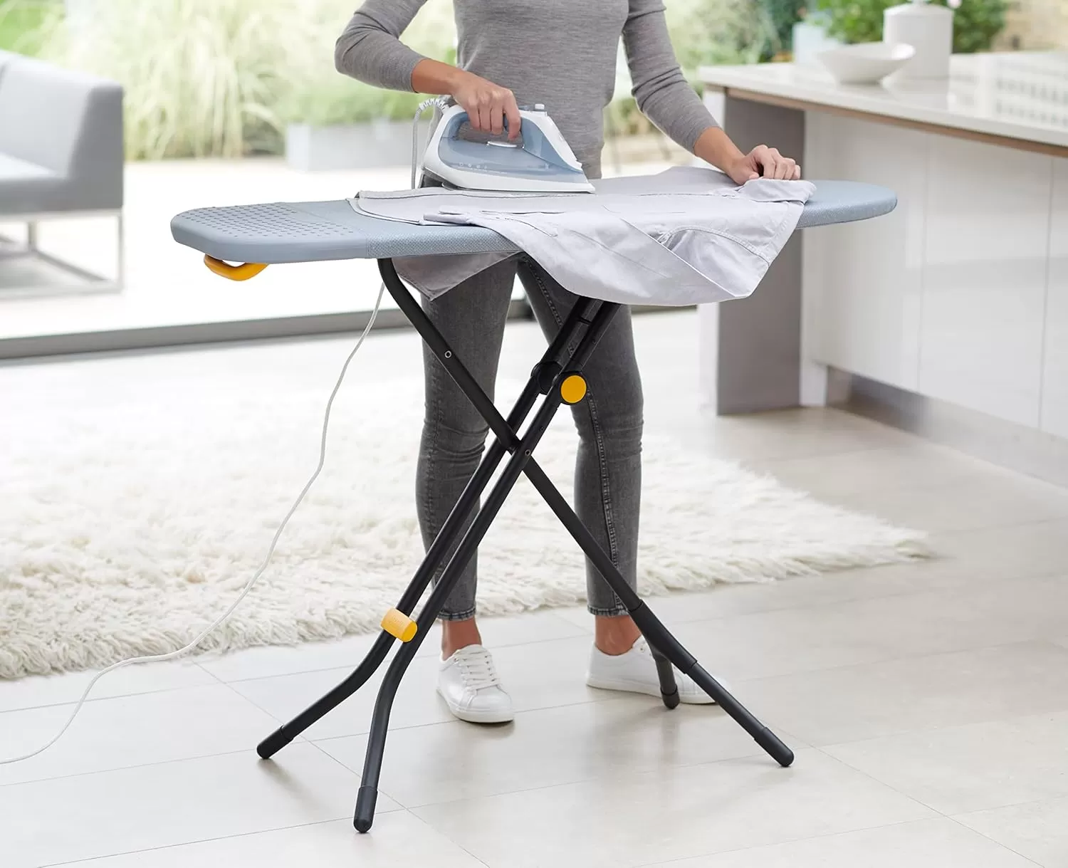 imageJoseph Joseph Glide Ironing Board with Compact Legs and Integrated Steam Iron Rest Regular Grey  Yellow