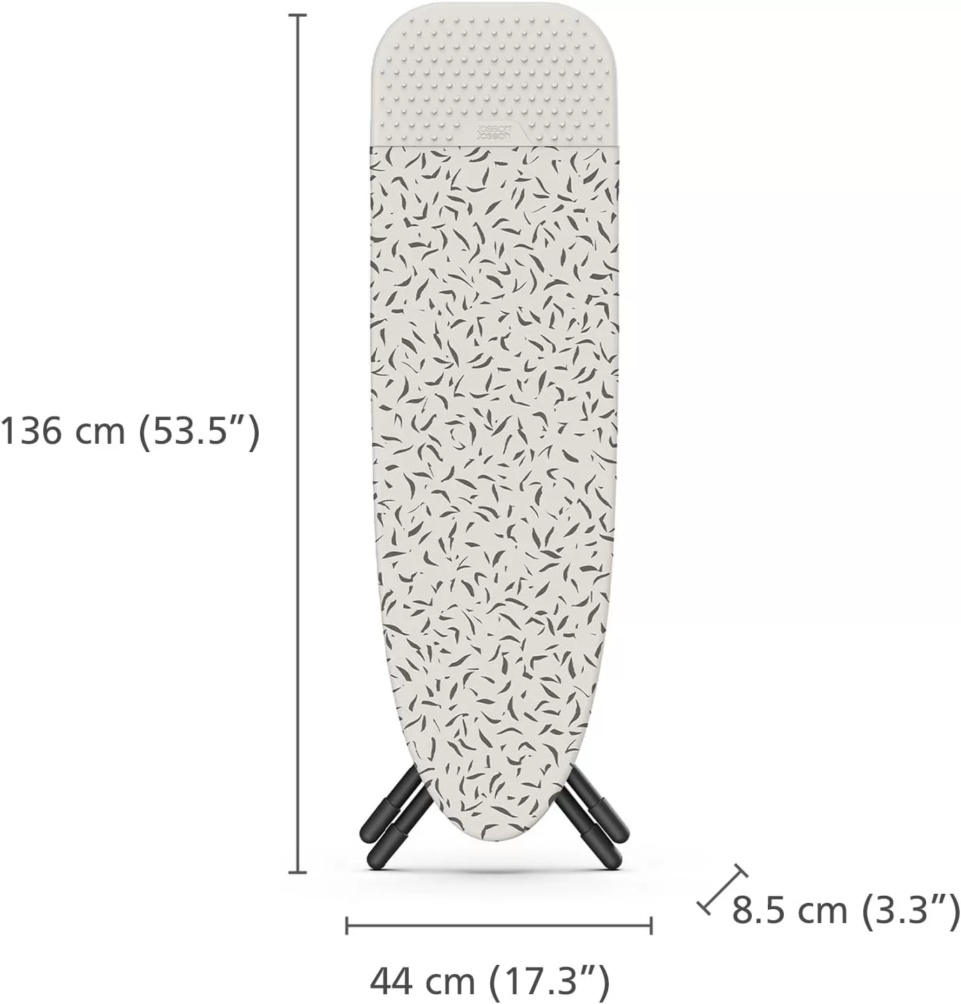 imageJoseph Joseph Glide Plus Ironing Board 130 x 38cm with Compact Adjustable Legs and Integrated Heat Resistant Steam Iron Rest Printed Antidrip Super Absorbent Cotton Cover Ecru Scatter