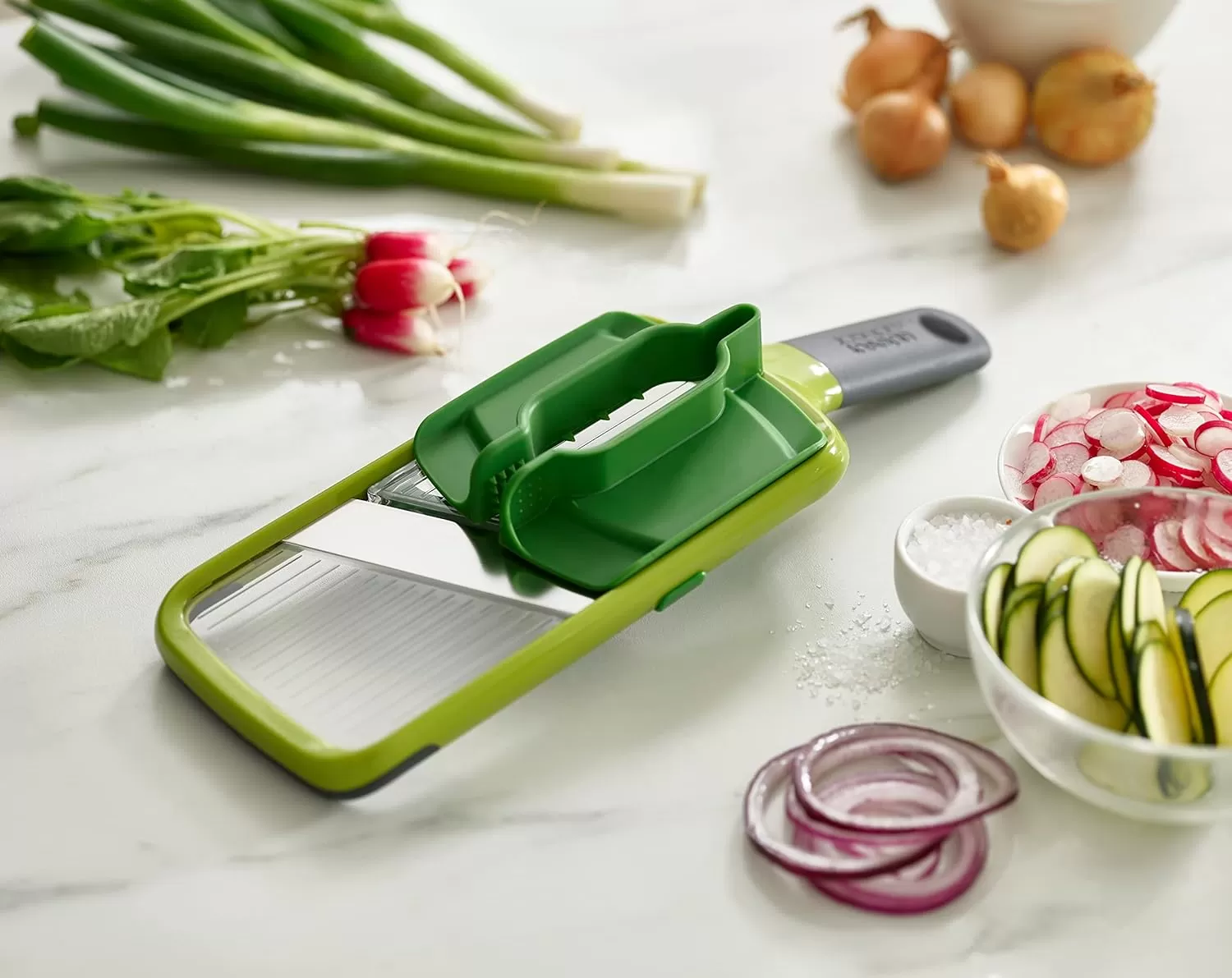 imageJoseph Joseph Multi Handheld Mandoline Slicer with Food Grip and Adjustable Blades Dishwasher Safe Onesize GreenStandard