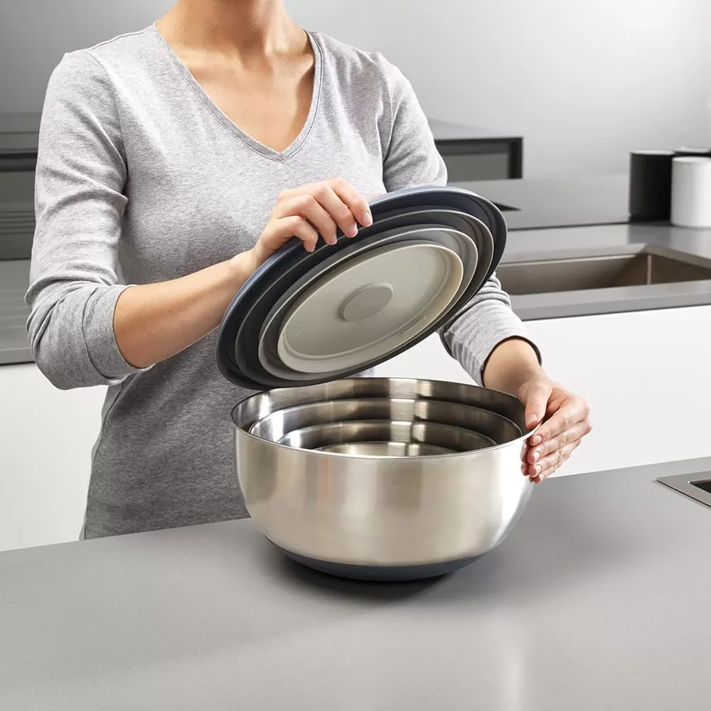 imageJoseph Joseph Nest 100 Prep ampamp Store Mixing Bowl Set with Lids 4piece Stainless Steel4piece mixing bowl set