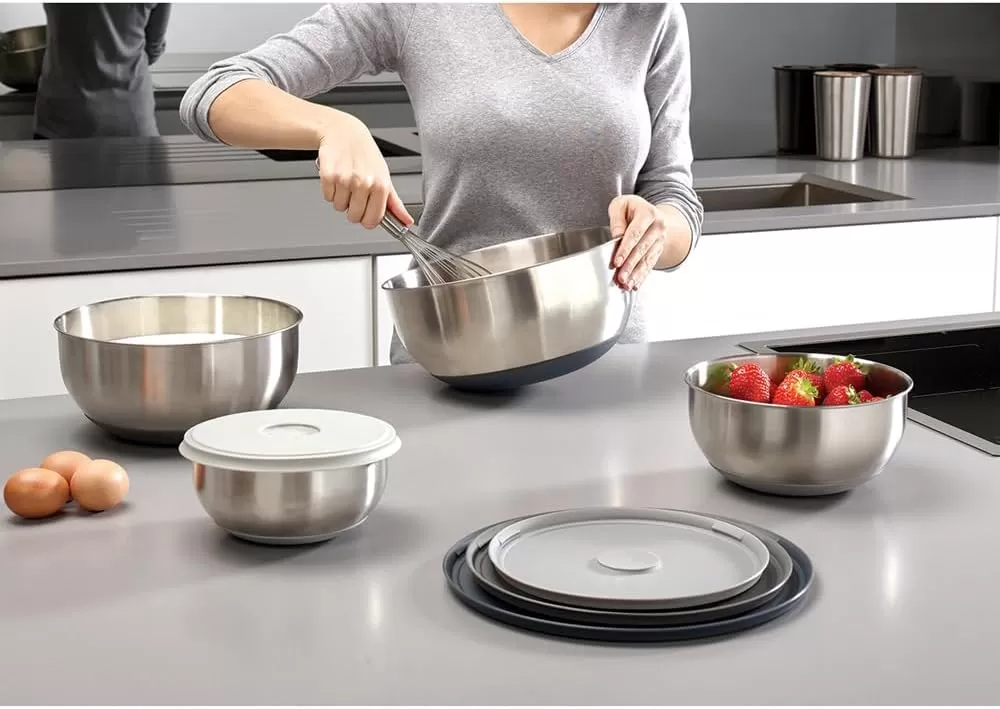 imageJoseph Joseph Nest 100 Prep ampamp Store Mixing Bowl Set with Lids 4piece Stainless Steel4piece mixing bowl set