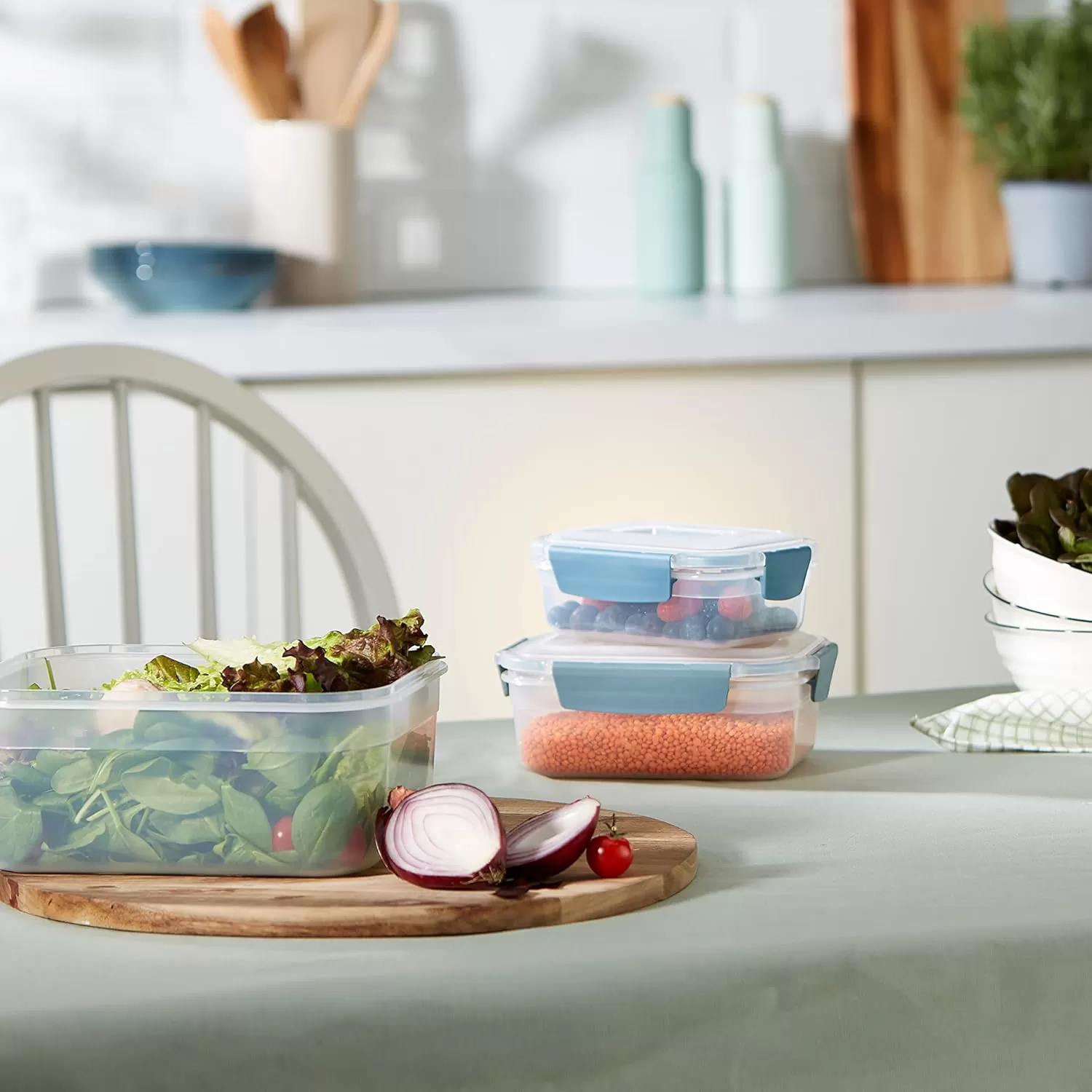 imageJoseph Joseph Nest Lock 5 Piece Plastic Food Kitchen Storage Container set with lids Leak Proof Airtight Space Saving BPA free MulticolourBlue