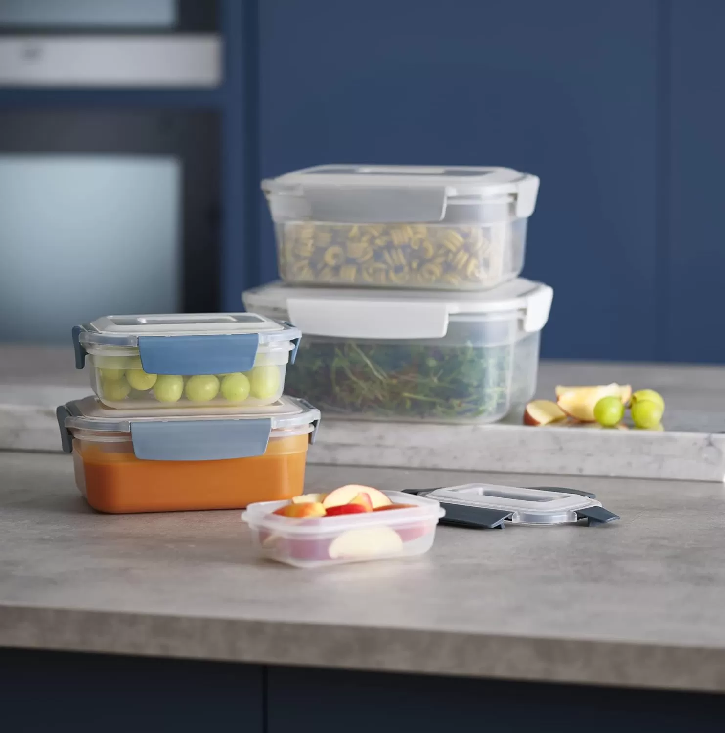 imageJoseph Joseph Nest Lock 5 Piece Plastic Food Kitchen Storage Container set with lids Leak Proof Airtight Space Saving BPA free MulticolourBlue