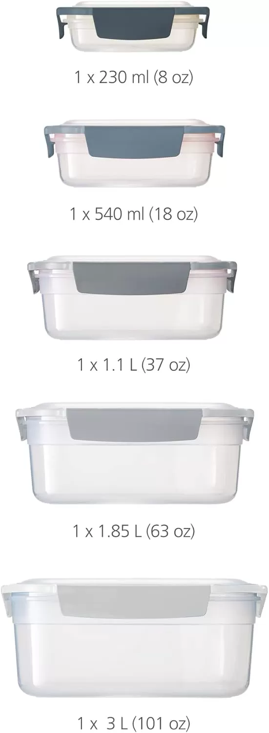imageJoseph Joseph Nest Lock 5 Piece Plastic Food Kitchen Storage Container set with lids Leak Proof Airtight Space Saving BPA free MulticolourBlue